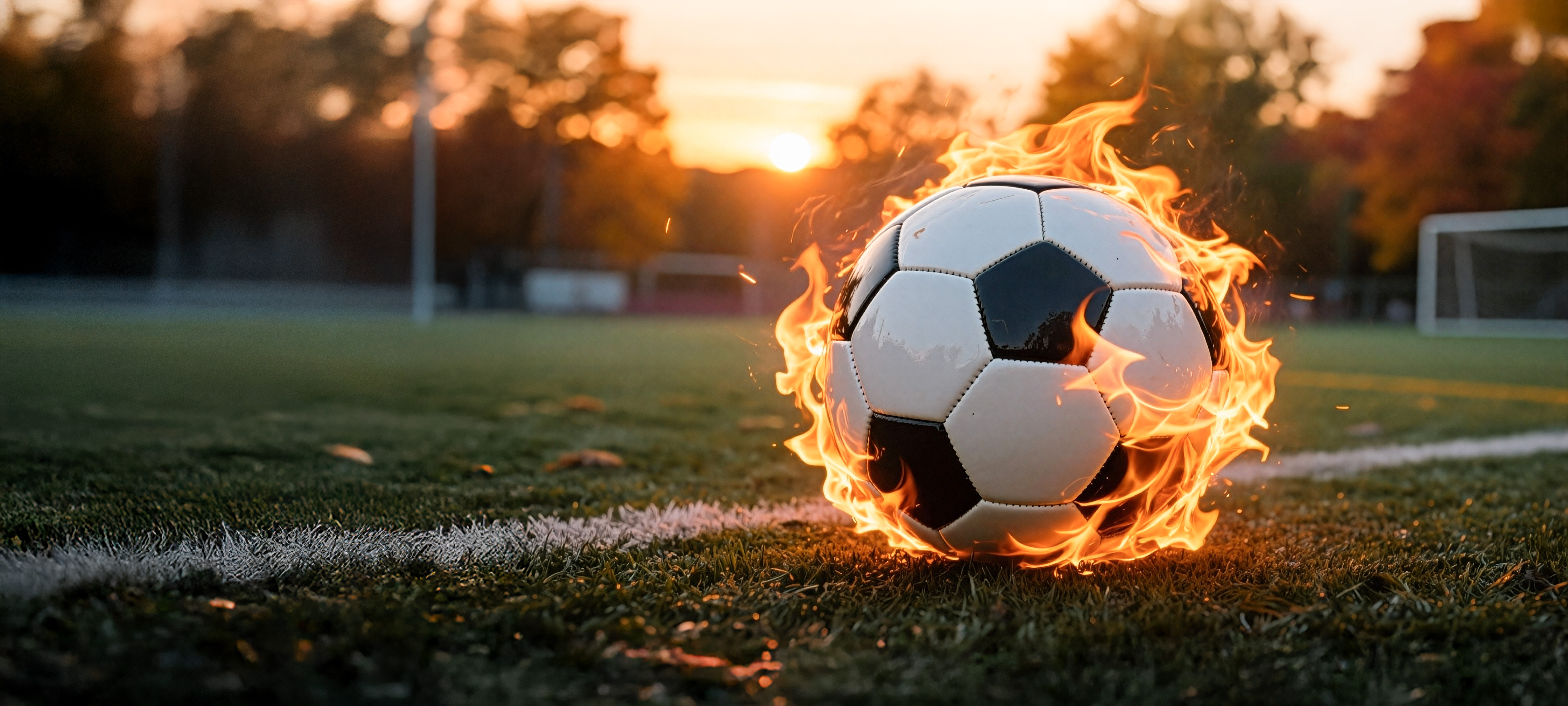 Brennender Fußball auf dem Spielfeld